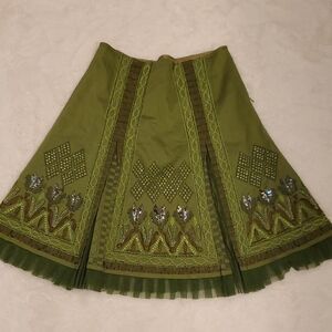 Olive Green Embroidered Circle Skirt